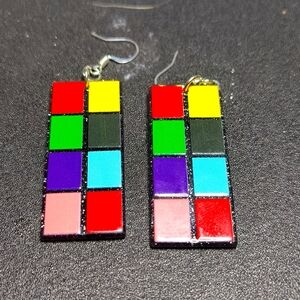 Rubik's style earrings dangling style.